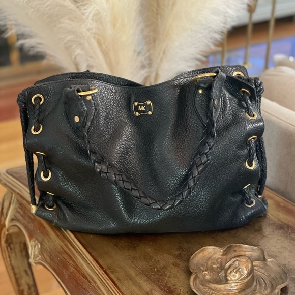 MICHAEL Michael Kors Handbags - Michael Kors Black Leather Tote Shoulder Bag Woven